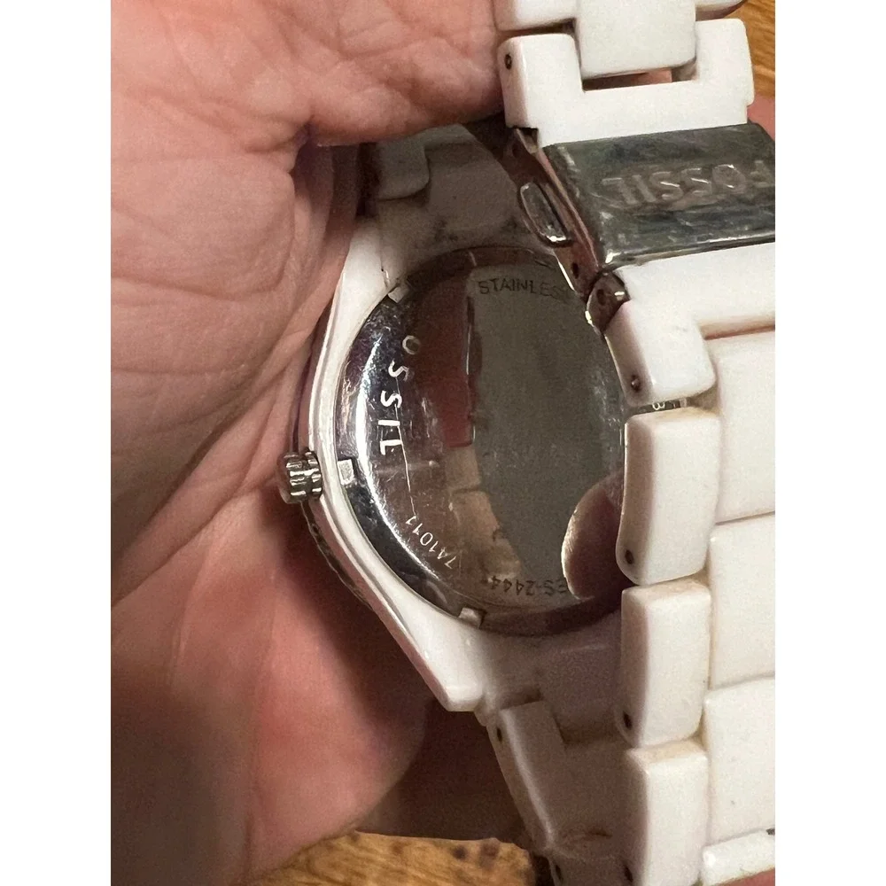 Fossil ES2444‎ Stella White Resin Crystal Bezel Ladies Watch